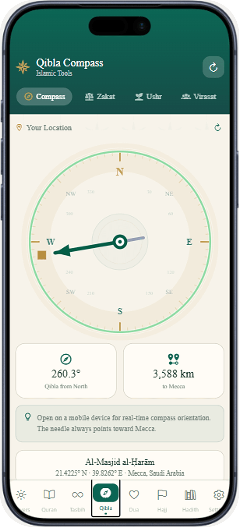 Muslim 360 Qibla Compass Screen
